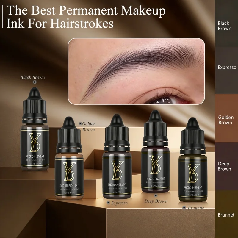 YDPMU 12ML Hairstroke Eyebrow Permanent Makeup Ink Organic Liquid Pro Nano Brows Tattoo Pigments Supplies for Machine Artists