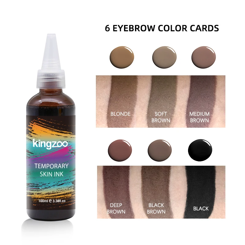 Kingzoo Airbrush Brow Ink Waterproof Semi Permanent Eyebrow Tint Spray Pigment for Brows Beard 30ML 6 Colors