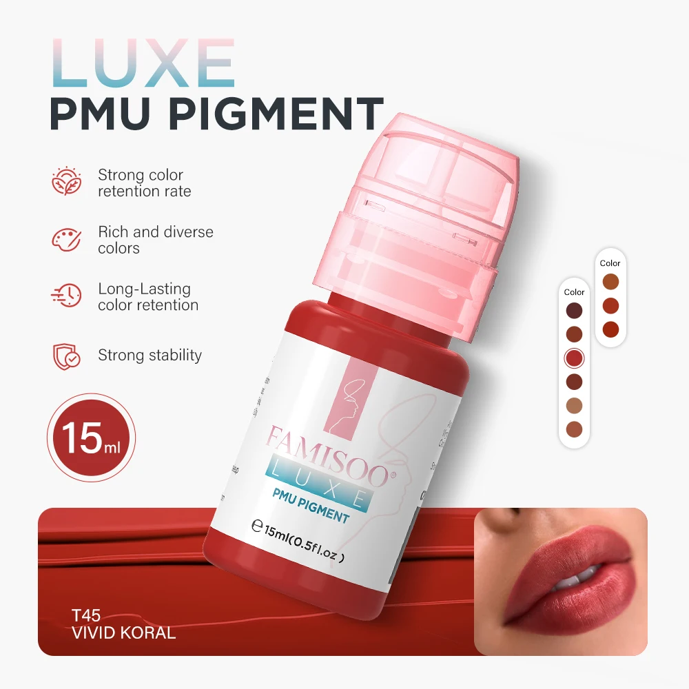 15ML Luxe PMU Pigment Europe's Best-selling 9 Colors Lip Tattoo Ink For Semi Permanent Makeup Nano Lips Microblading Pigment