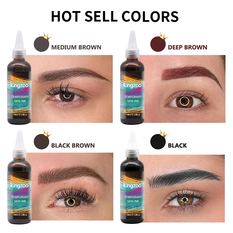 Kingzoo Airbrush Brow Ink Waterproof Semi Permanent Eyebrow Tint Spray Pigment for Brows Beard 30ML 6 Colors