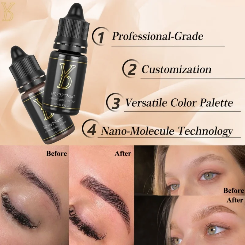 YDPMU 12ML Hairstroke Eyebrow Permanent Makeup Ink Organic Liquid Pro Nano Brows Tattoo Pigments Supplies for Machine Artists