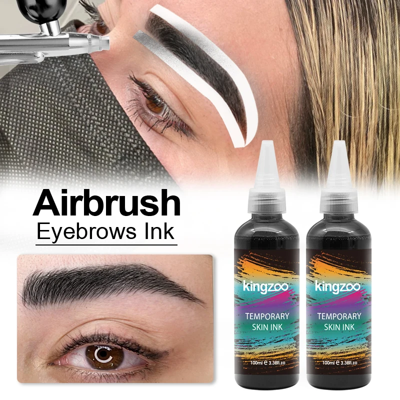 Kingzoo Airbrush Brow Ink Waterproof Semi Permanent Eyebrow Tint Spray Pigment for Brows Beard 30ML 6 Colors