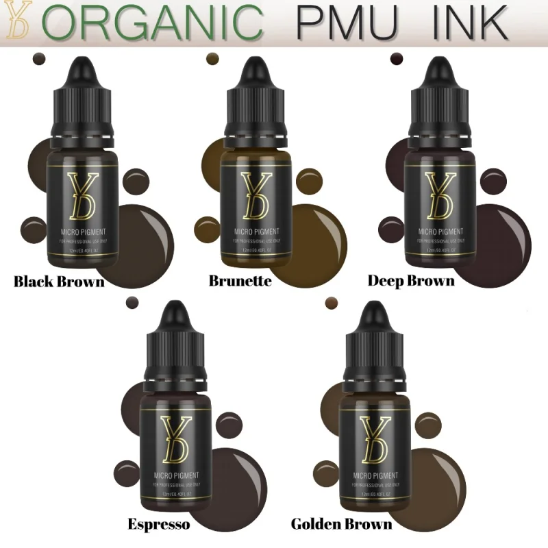 YDPMU 12ML Hairstroke Eyebrow Permanent Makeup Ink Organic Liquid Pro Nano Brows Tattoo Pigments Supplies for Machine Artists